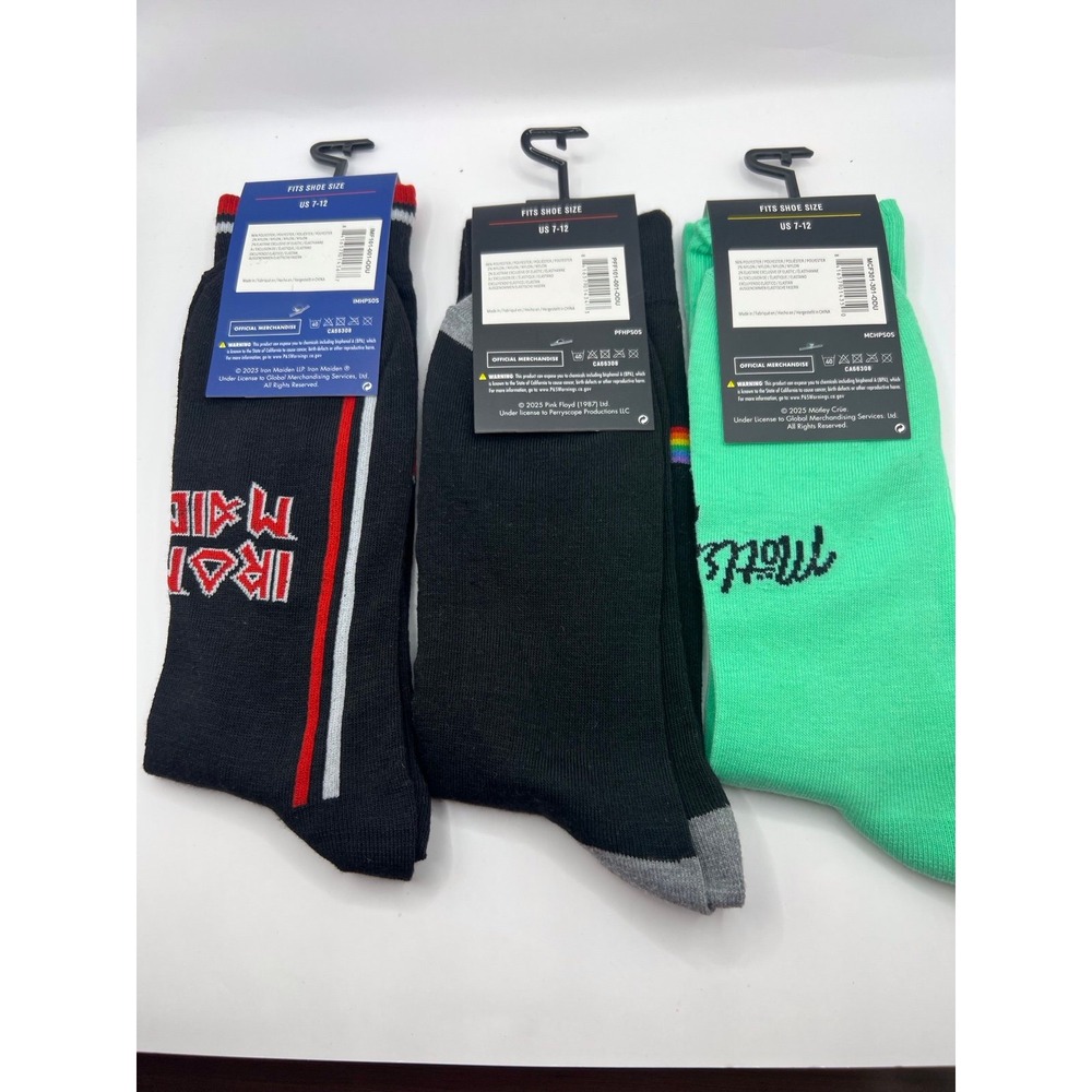 Iron Maiden. Motley Crue, and Pink Floyd sock bundle-New with Tags